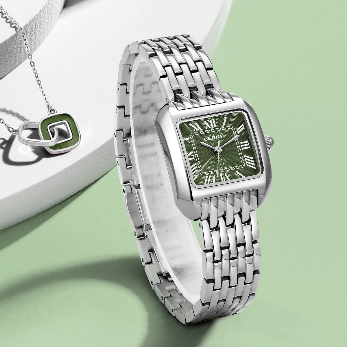 BERNY Luxury Brand Woman Watch New In High Quality S/S Square Ladies Quartz Watches Fashion Elegant Business Wristwatch