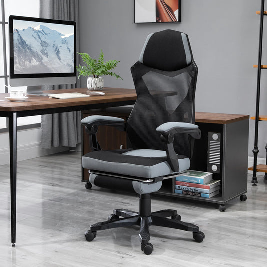 Ergonomic Gaming Office Chair, Grey & Black, Adjustable Height, 360° Swivel,MeshFabric, High-Density Foam, Easy Assembly,