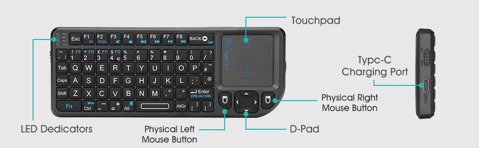 Original Rii X1 2.4GHz Mini-Wireless-Tastatur Englisch/RU/ES/FR mit Touchpad für Android TV Box/PC/Laptop