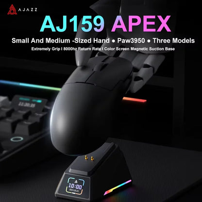 AJAZZ AJ159 APEX Maus Tri-Mode Wireless 8K PAW3950 Sensor Low Latency Gaming-Maus mit Ladestation, anpassbar, leicht, für PC-Gamer