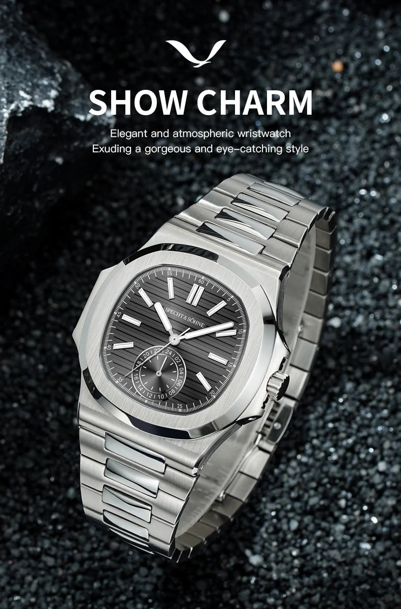 Specht & Söhne New Classic 40.8MM Ultrathin Watch For Men Japan VH60 Movt Sapphire Crystal 5980 Sports Wristwatch 50M Waterproof