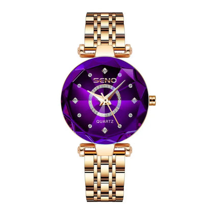 SENO Ocean Star Women Crystal Watch 2025 Top Brand Luxury Rose Gold Women Bracelet Watch For Ladies Wrist Watch Relogio Feminino