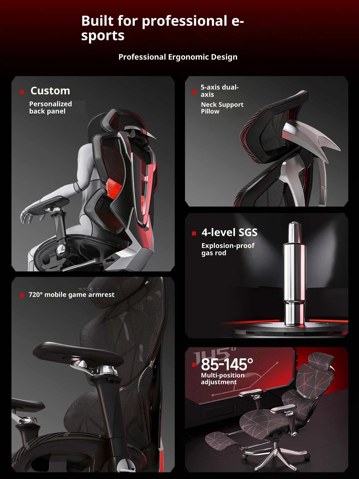 Ergonomic Gaming Chair with Wheels, Portable Office Chair, Adjustable Desk Chair with Armrests, Swivel Computer Chair for Work & Gaming