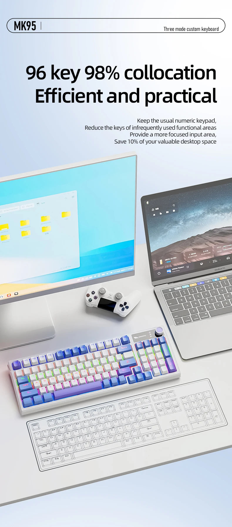 SMAILWOLF MK95 Bluetooth Wireless Three-Mode Mechanical Keyboard Arabic Russian Korean Thai Spanish Keyboard E-Sports Game