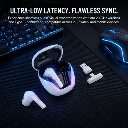 ONIKUMA T27 Wireless Earbuds Dual-mode Headset Independent Connection with Touch Control 2.4GHz Low Latency Stereo Bluetooth