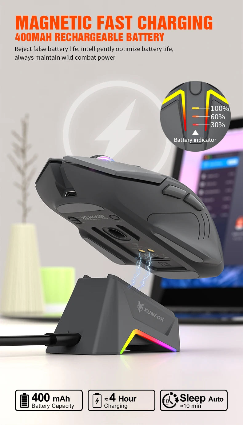XUNSVFOX H2 wireless Bluetooth dual-mode mouse RGB lighting effect laptop gaming office magnetic charging