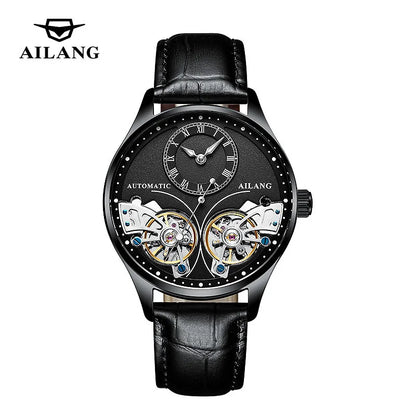 AILANG brandneue modische Double-Tourbillon-Uhr für Herren, Luxus-Edelstahl, wasserdicht, automatisch-mechanische Herrenuhr