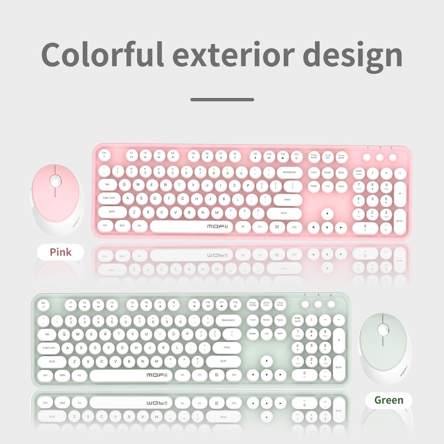 MOFii Black Retro Round Keycaps Wireless Keyboard & Mouse Combo, 2.4G Quiet Office Set, US QWERTY Layout