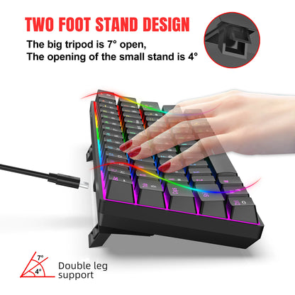 RK61 Wired 60% Mechanical Gaming Keyboard RGB Backlit 61 Keys Ultra-Compact Hot Swappable Red Switch Provides a Smooth