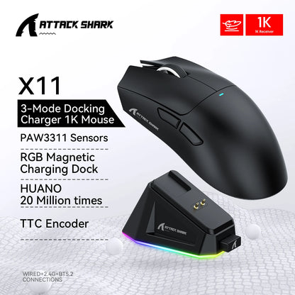 Attack Shark R1/X11 Tri-Mode Wireless Gaming Mouse 18K DPI PAW3311 Bluetooth/2.4GHz/Wired Lightweight Programmable for PC/Laptop