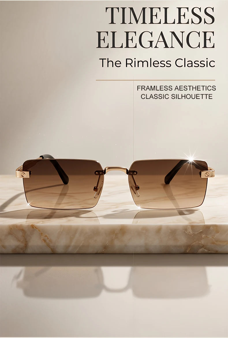 Vintage Rimless Rectangle Sunglasses Men 2026 Luxury Brand Designer Square Metal Frame Sun Glasses Hip Hop Y2K Fashion Eyewear