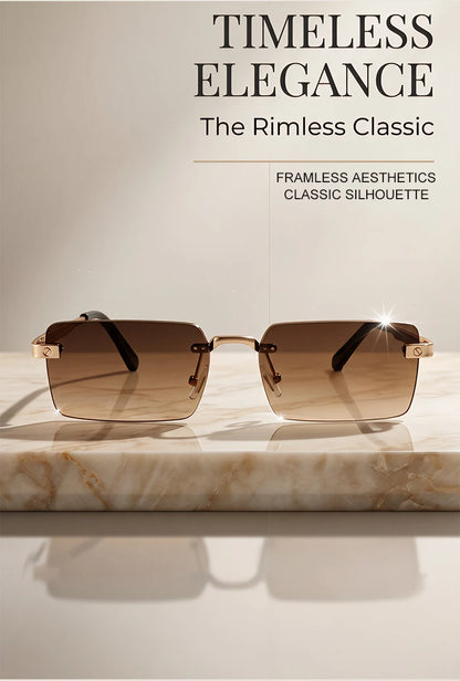 Vintage Rimless Rectangle Sunglasses Men 2026 Luxury Brand Designer Square Metal Frame Sun Glasses Hip Hop Y2K Fashion Eyewear