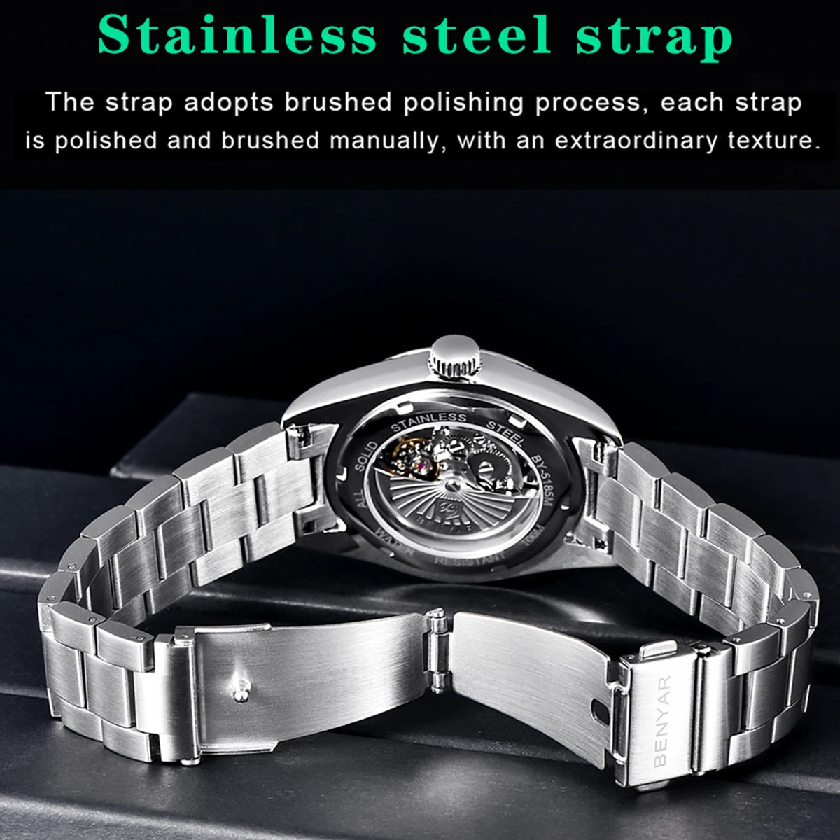 BENYAR New BY-5185M Luxury Automatic Watch 10Bar Waterproof Stainless Steel Men's Mechanical Watch Men's Sports Watch