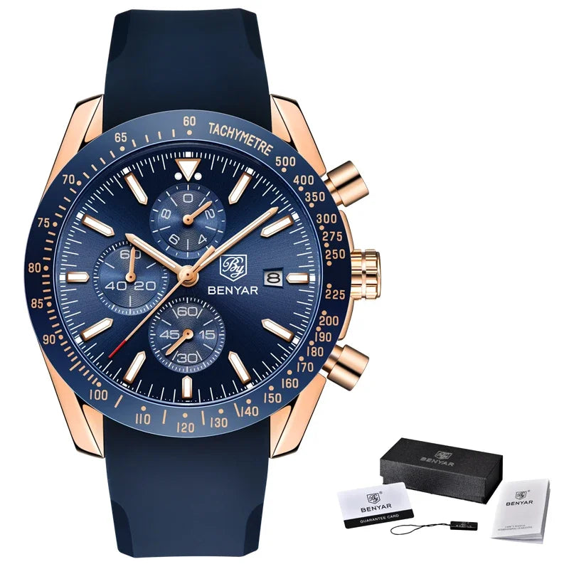Montre homme BENYAR 5140, montre de sport décontractée, montre à quartz de luxe étanche, chronographe militaire de marque haut de gamme.
