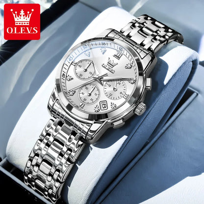 Montre femme OLEVS, marque de luxe, à quartz, étanche, lumineuse, date, chronographe, bracelet, montre habillée avec diamants.