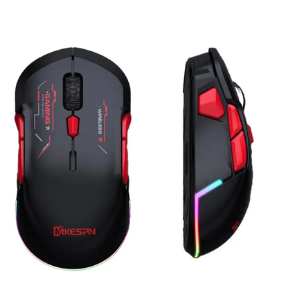 Mouse gaming macro MKESPN W12 cu 10 butoane, ambidextru, wireless Bluetooth, multicanal, tri-mode, ergonomic, RGB mare