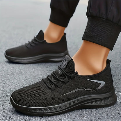 Baskets légères et respirantes en tricot pour hommes, chaussures d'entraînement antidérapantes pour la course à pied, basket-ball, chaussures de sport noires et blanches, semelle en PU