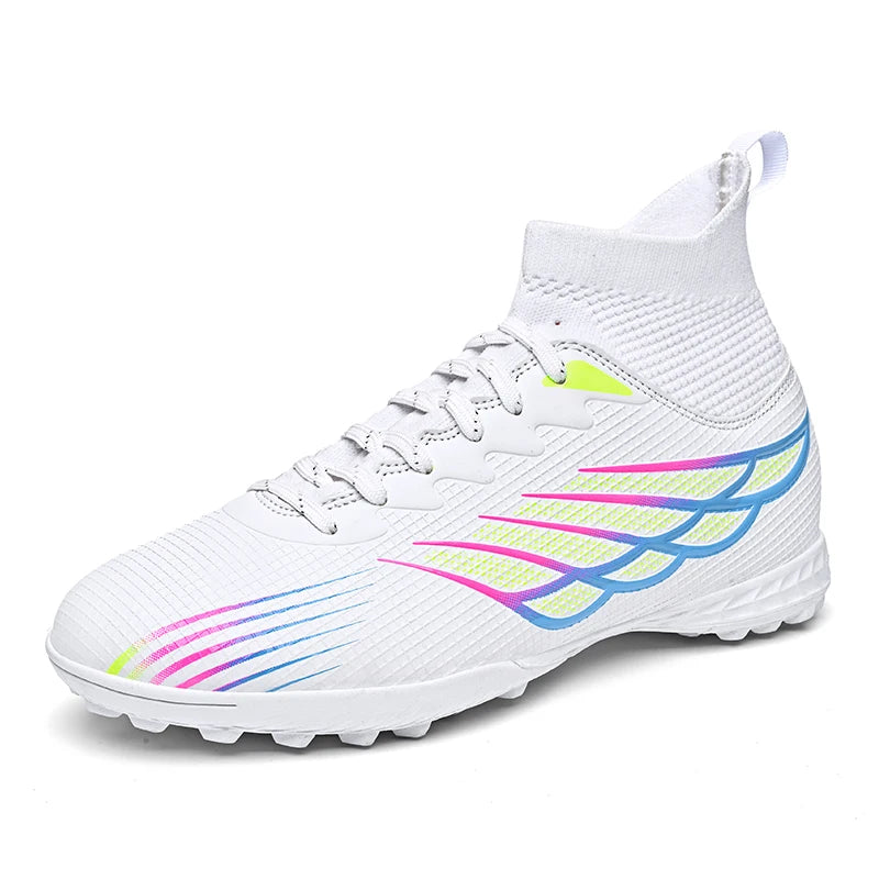 Chaussures de football à crampons TF pour terrain synthétique, modèle à tige haute et coupe ajustée, chaussures de football à lacets avec empeigne respirante en tissu, semelle en caoutchouc antidérapante et durable, ch