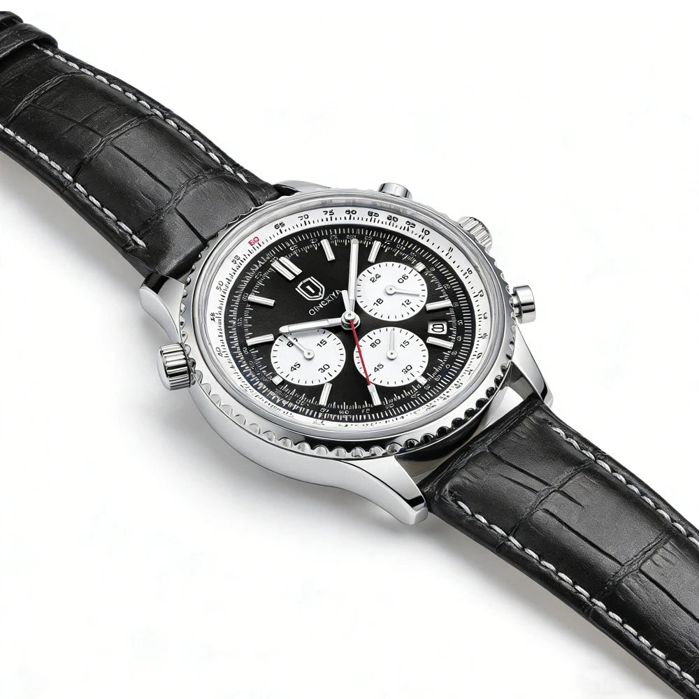 QINGXIYA Montre de luxe pour homme, à quartz, étanche, luminescente, avec date et chronographe, bracelet en cuir, montre-bracelet militaire et sportive pour homme, Reloj