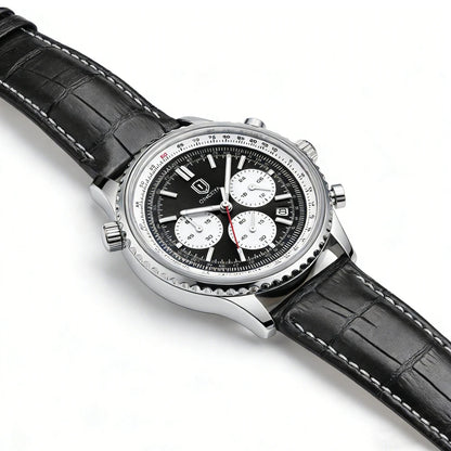 QINGXIYA Montre de luxe pour homme, à quartz, étanche, luminescente, avec date et chronographe, bracelet en cuir, montre-bracelet militaire et sportive pour homme, Reloj