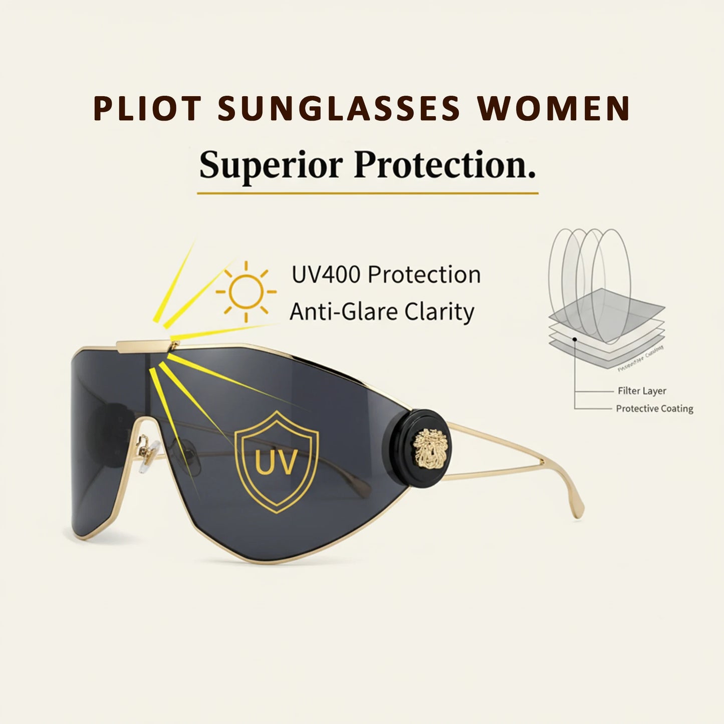 Oversized One-Piece Windproof Mask Sunglasses Women 2026 Luxury Fashion Vintage Steampunk Polygon Shield Wrap Around Sun Glasses