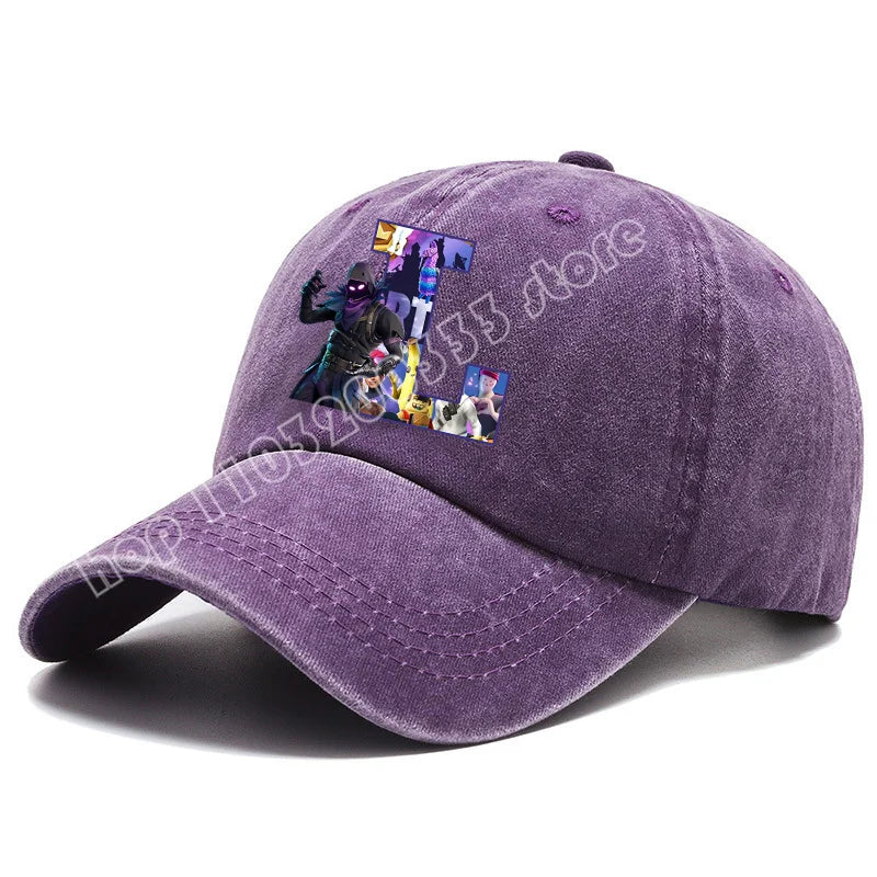 Fortnite A-Z Letter Adult Baseball Cap Men Women Adjustable Hat Washed Denim Retro Hip Hop Sun Hat Outdoor Sports Accessory Gift