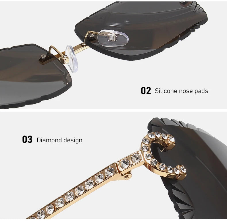 Fashion Rimless Square Sunglasses Vintage Diamond Brand Design Cut Lens Sun Glasses Men Women Metal Frame Luxury Eyewear
