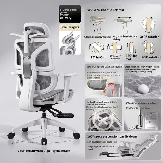 Mesh Office Chair Ergonomic Adjustable Lumbar Swivel Reclining Headrest Rolling Casters Home Office Office Chair Gaming Chair
