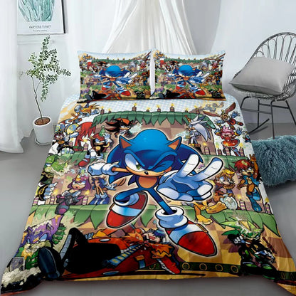 Cool Sonic Duvet Cover Set Bedding Set, Duvet Cover for the Bedroom, Home Decor Birthday Gifts for Kids and Teens King Queen