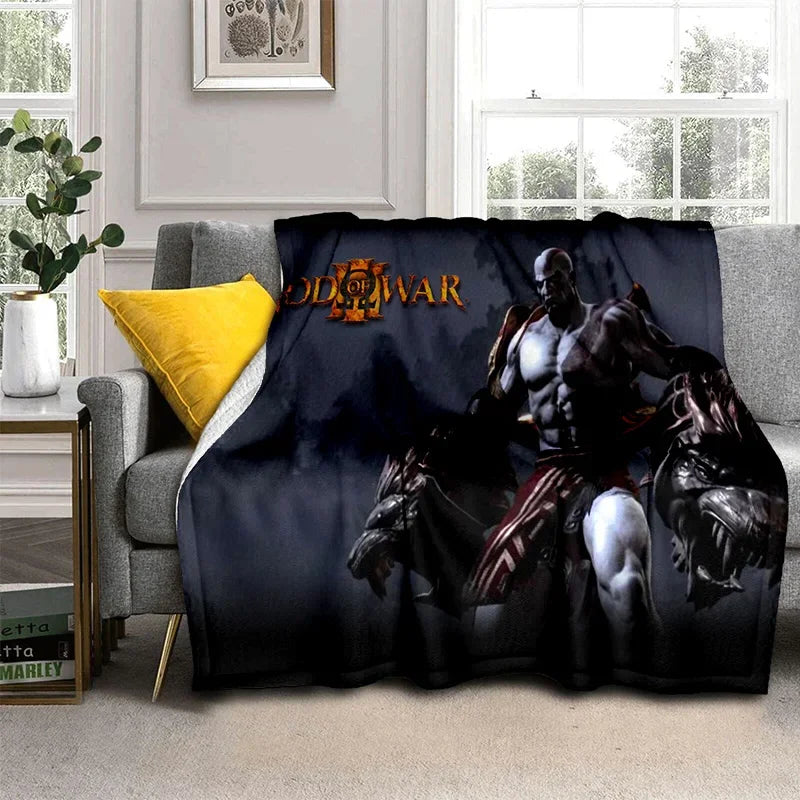 3D God of War Games Gamer Kratos HD Blanket,Soft Throw Blanket for Home Bedroom Bed Sofa Picnic Travel Office Cover Blanket Kids