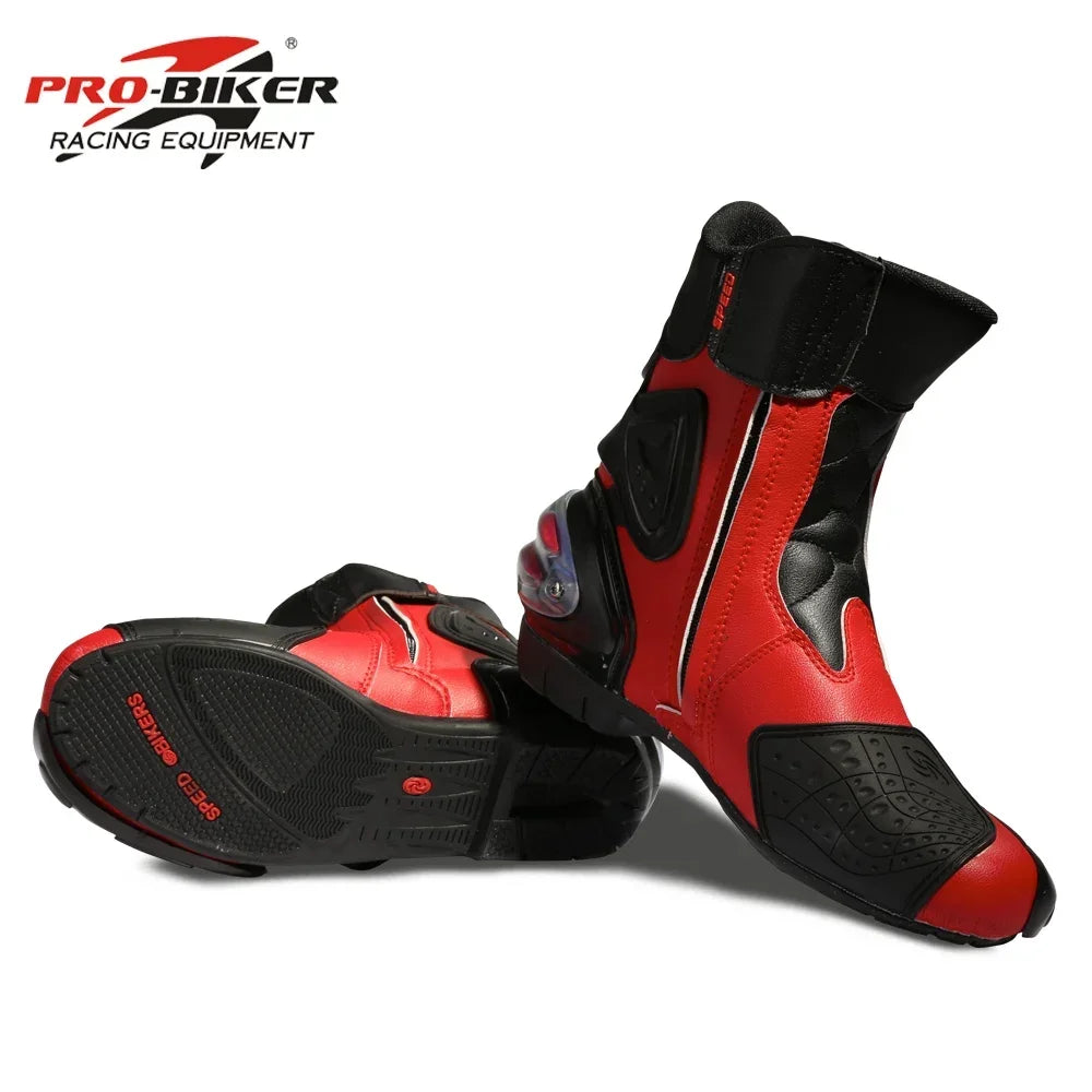 Pro-Biker Premium Motorcycle Racing Shoes for Men & Women - Leather Racing Boots for Speed Biking, Motocross & Off-Road Riding