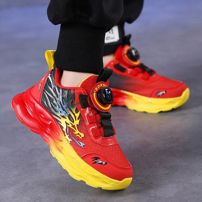 Childrens Sports Shoes Autumn Anti Slip Breathable New Student Rotating Button Boys Outdoor Shock-absorbing Mesh Running Shoes