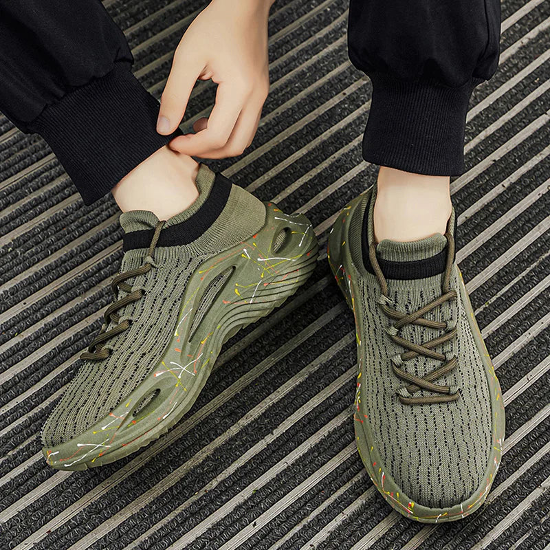 Men Sports Shoes Soft Light Mesh Thick Sole Anti Slip Tennis Shoes Spring Lace Up Outdoor Fitness Running Shoes