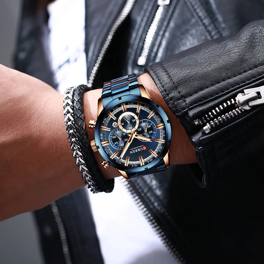 Montre pour homme CURREN – Chronographe sportif de luxe, mouvement à quartz, tout en acier, étanche