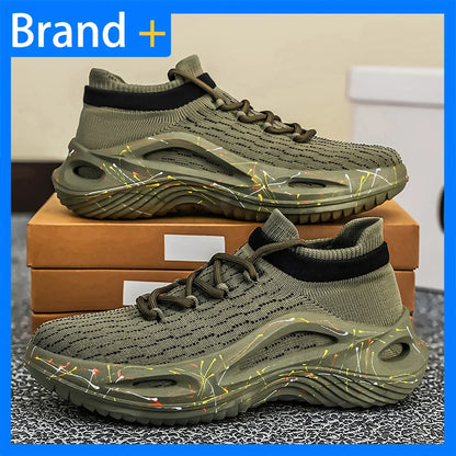 Men Sports Shoes Soft Light Mesh Thick Sole Anti Slip Tennis Shoes Spring Lace Up Outdoor Fitness Running Shoes