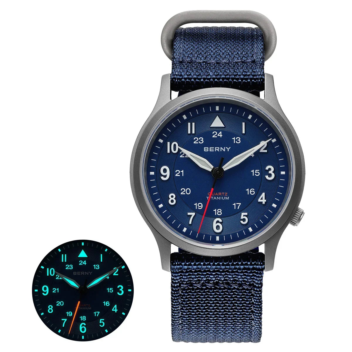 BERNY Titanium Watches for Men Classic Men's Field Watch Easy Read Outdoor Quartz Wristwatch Super Luminous Sapphire 5ATM