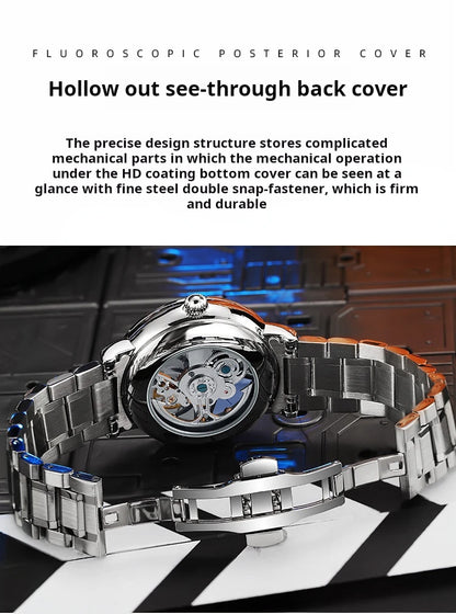Rainbow Colored Gemstone Tourbillon Fashion Skeleton Watch Men Waterproof 30M Sports Watches Luxury Automatic Mechanical Clock