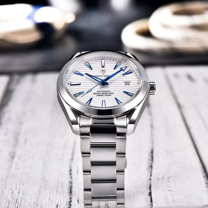 Luxe herenhorloge van PAGANI DESIGN – Mechanisch automatisch model (kaliber 8215), van roestvrij staal, waterdicht, met datumweergave en lichtgevende wijzers