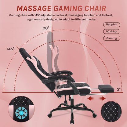 Fotel komputerowy obrotowy WOLTU z funkcją masażu, ergonomiczny fotel biurowy z poduszką i podnóżkiem, gamingowy fotel z regulacją wysokości
