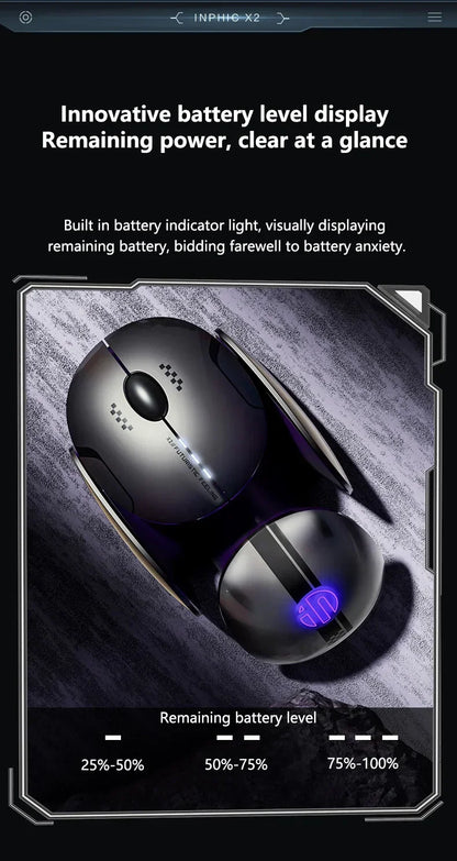 Inphic X2 Tri-Mode Metall-Bluetooth-Funkmaus, leise, wiederaufladbar, E-Sports-Hintergrundbeleuchtung, Gaming-PC- und Laptop-Zubehör, Geschenk