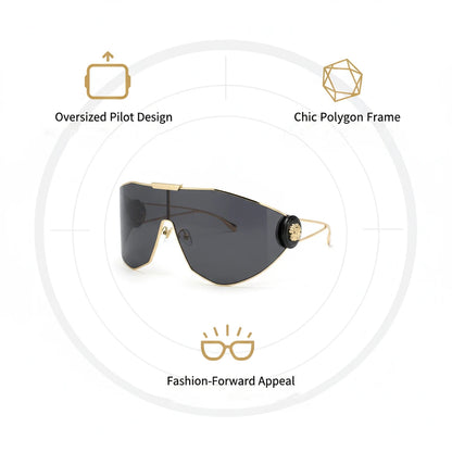 Oversized One-Piece Windproof Mask Sunglasses Women 2026 Luxury Fashion Vintage Steampunk Polygon Shield Wrap Around Sun Glasses