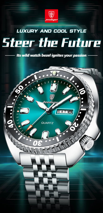 POEDAGAR Luxury Business Men Watch Date Week Waterproof Luminous Man Wristwatch Sport Stainless Steel Quartz Men's Watches Reloj