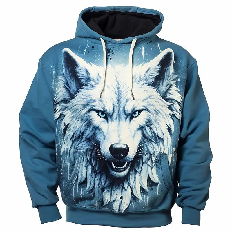 Hoodie med dyremotiv til mænd – ulvemønster – højkvalitets herre-pullover – efterårsmode – street-hoodie – designer – langærmet sportstøj