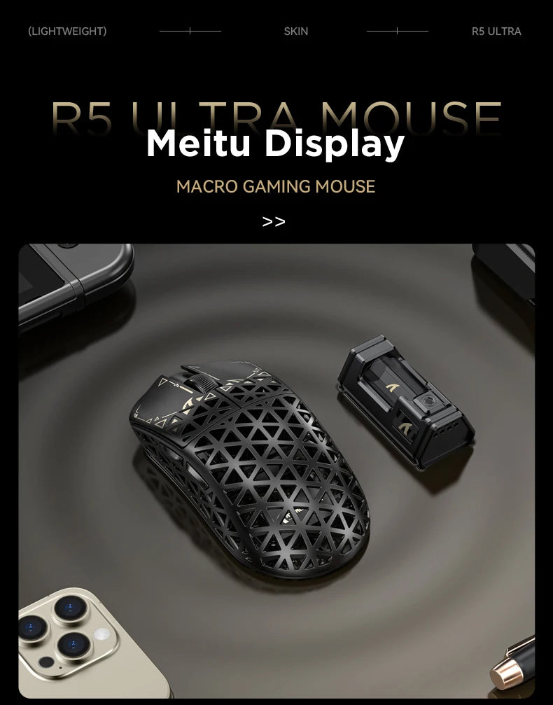 ATTACK SHARK R5 Ultra trådløs gamingmus i kulfiber, PixArt PAW3950MAX-gamingsensor, 42000DPI, 8000Hz, MCU Nordic 52840