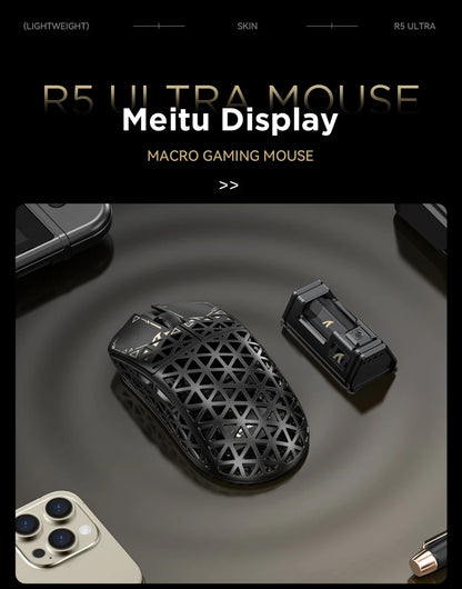 ATTACK SHARK R5 Ultra trådløs gamingmus i kulfiber, PixArt PAW3950MAX-gamingsensor, 42000DPI, 8000Hz, MCU Nordic 52840