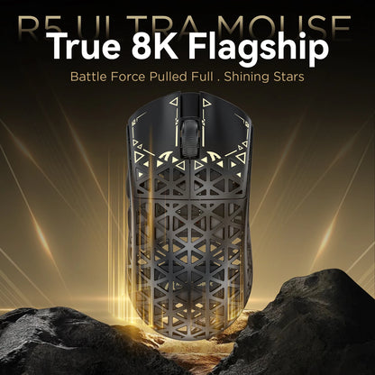 ATTACK SHARK R5 ULTRA Kabellose Gaming-Maus – 8K Polling, PAW3950MAX-Sensor, 42,000 DPI, ultraleicht aus Carbonfaser für Pro-Esport