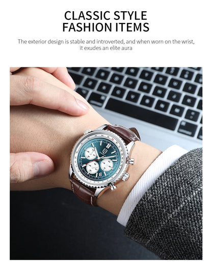 QINGXIYA Montre de luxe pour homme, à quartz, étanche, luminescente, avec date et chronographe, bracelet en cuir, montre-bracelet militaire et sportive pour homme, Reloj