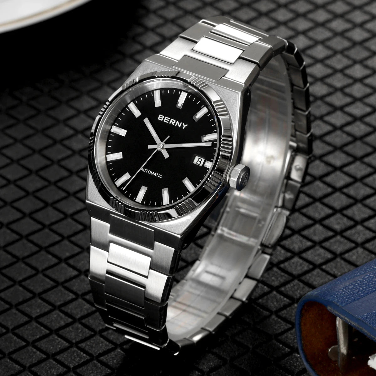 Montre automatique pour homme BERNY, dorée, verre saphir, aiguilles luminescentes, 100 % originale, équipée d'un mouvement PT5000, revêtement antireflet, modèle de luxe avec lunette interchangeable, étanche 5 ATM.