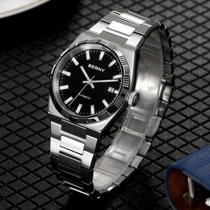 Montre automatique pour homme BERNY, dorée, verre saphir, aiguilles luminescentes, 100 % originale, équipée d'un mouvement PT5000, revêtement antireflet, modèle de luxe avec lunette interchangeable, étanche 5 ATM.