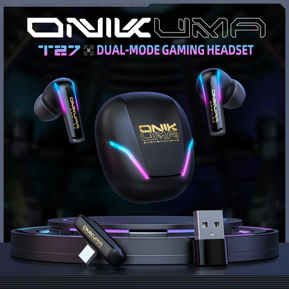 ONIKUMA T27 Wireless Earbuds Dual-mode Headset Independent Connection with Touch Control 2.4GHz Low Latency Stereo Bluetooth